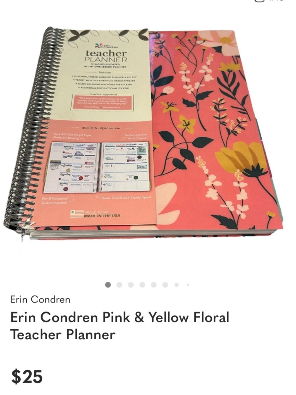 Erin Condren Coral Pink & Yellow Floral Planner